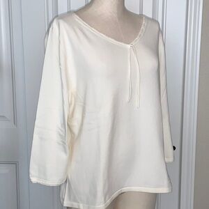 J Jill Embellished Sweater XL Cream Long Sleeve V-Neck Cotton Stretch White